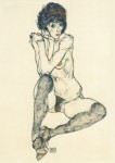 Schiele Egon; Sitzender weiblicher Akt mit aufgestützten Ellbogen , 1914