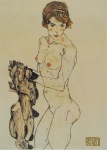 Schiele Egon; Stehender weiblicher Akt mit blauem Tuch , 1914