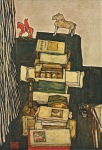 Schiele Egon; Stillleben mit Büchern (Schieles Schreibtisch) , 1914