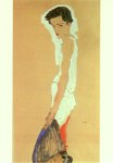 Schiele Egon; Sich entkleidendes Mädchen , 1911