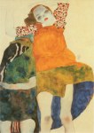 Schiele Egon; Zwei sitzende Mädchen , 1911