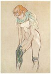 Toulouse-Lautrec Henri de; Frau, ihren Strumpf anziehend