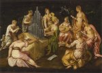 Tintoretto Jacopo; Der Musikwettstreit zwischen Musen und Pieriden (Detail) , ca. 1555