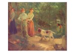 Uhde Fritz von; The Garden Path (The Doughters of the Artist, Anna, Amalie and Sophie von Uhde, with the dog Kitsch in the Garden at Percha) , 1903